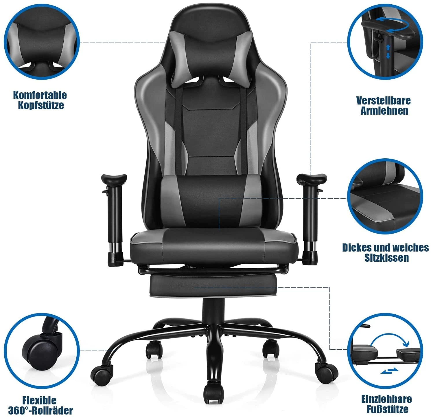 Costway Gaming Stuhl Drehstuhl 4 Costway Gaming Stuhl Drehstuhl – Bild 4