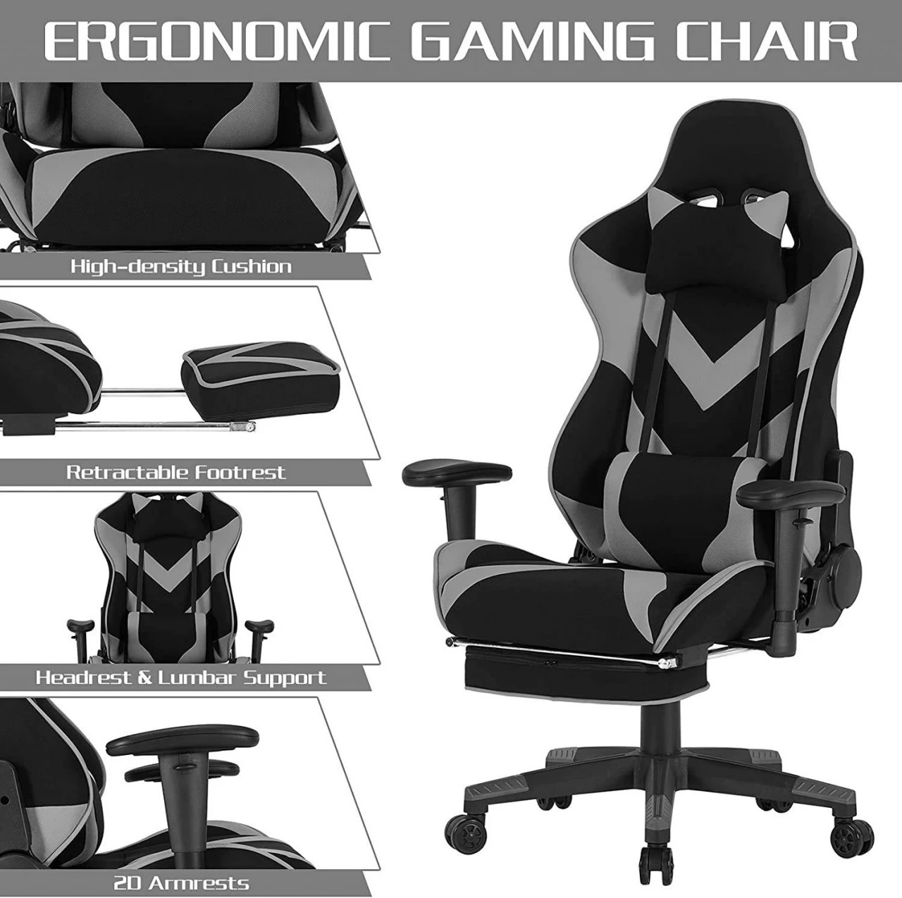 Woltu Gaming Stuhl Ludwig - Grau 5 Woltu Gaming Stuhl Ludwig - Grau – Bild 5