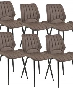 En.casa Esszimmerstuhl Mendoza 6er Set - Braun - Kunstleder