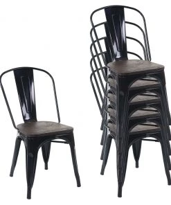 Stuhl HWC-A73 Holz-Sitzfläche (6er Set) - Braun - Schwarz