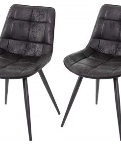 2x Esszimmerstuhl HWC-E57 - Schwarz - Textil