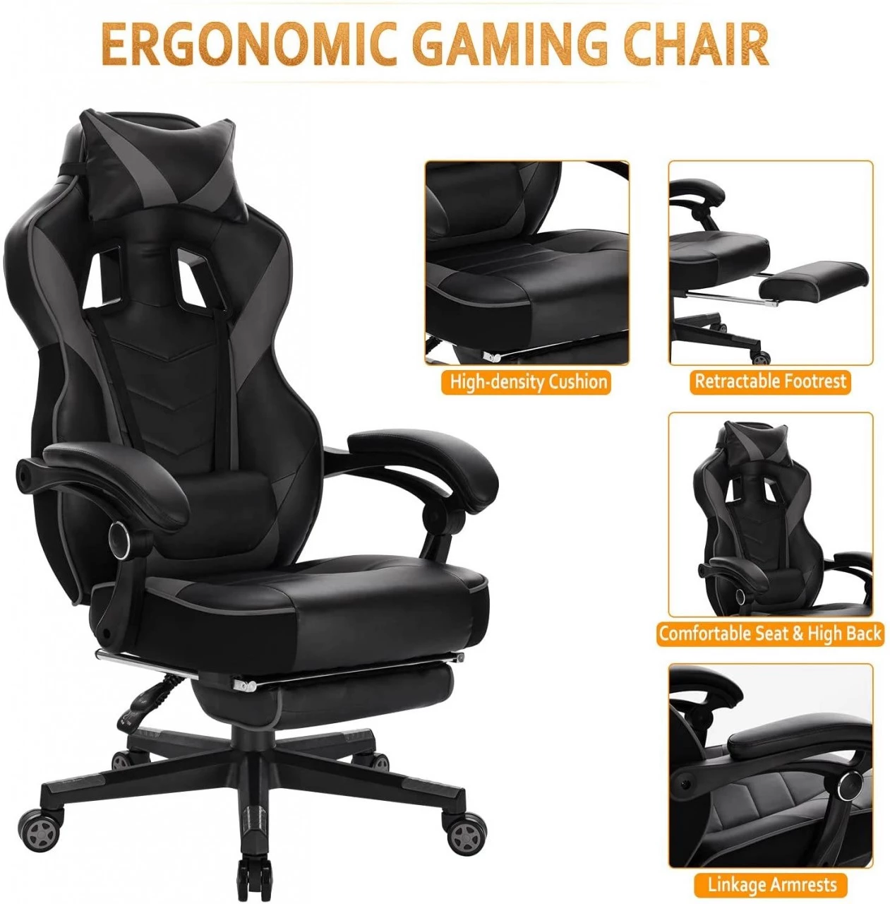 Woltu Gaming Stuhl Andreas - Schwarz - Grau 6 Woltu Gaming Stuhl Andreas - Schwarz - Grau – Bild 6