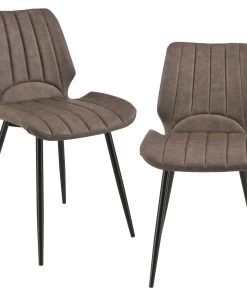 En.casa Esszimmerstuhl Mendoza 2er Set - Braun - Kunstleder