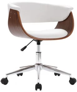 VidaXL Drehbarer Bürostuhl Bugholz - Weiß - Kunstleder