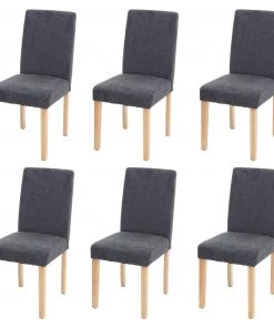 HWC Esszimmerstuhl Littau 6er-Set - Anthrazit - Braun - Tiefe: 56 cm