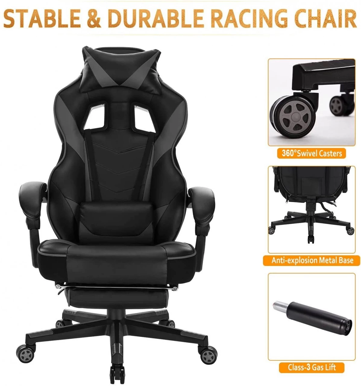 Woltu Gaming Stuhl Andreas - Schwarz - Grau 7 Woltu Gaming Stuhl Andreas - Schwarz - Grau – Bild 7