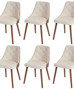 Esszimmerstuhl HWC-A75 (6er Set) - Walnuss Dekor - Beige - Kunstleder