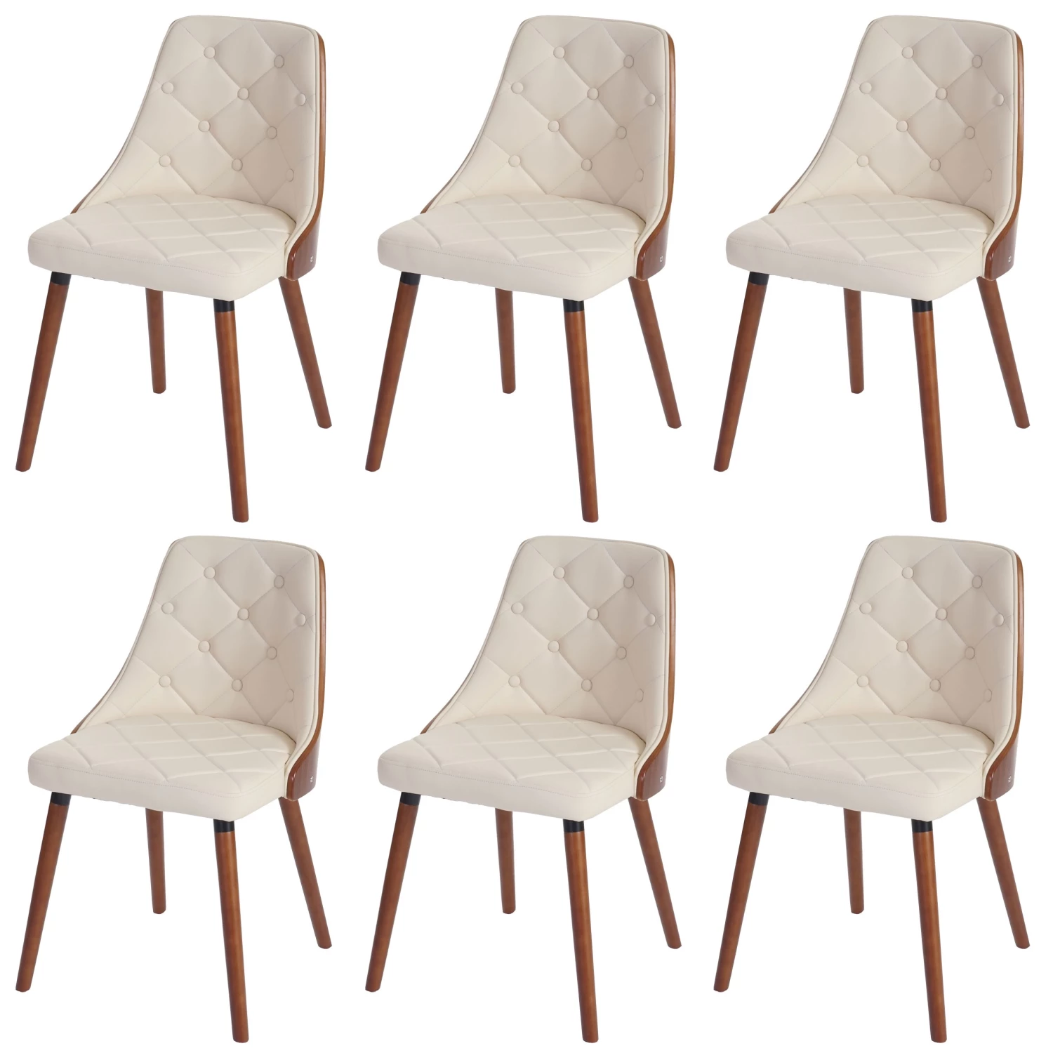 Esszimmerstuhl HWC-A75 (6er Set) - Walnuss Dekor - Beige - Kunstleder 1 Esszimmerstuhl HWC-A75 (6er Set) - Walnuss Dekor - Beige - Kunstleder