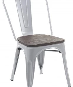 Stuhl HWC-A73 inkl. Holz-Sitzfläche - Braun - Grau