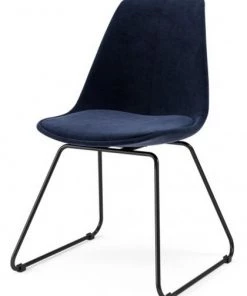 KAWOLA Stuhl MALIM Velvet blau - KAWOLA Stuhl MALIM Velour midnight Kufe Metall schwarz