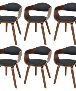 Esszimmerstuhl HWC-A47 (6er Set) - Walnuss Dekor - Schwarz