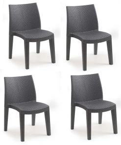 Dmora 4er-Set Stapelstühle mit Rattaneffekt