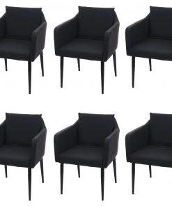 Esszimmerstuhl HWC-H93 (6er Set) - Schwarz - Kunstleder