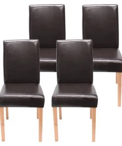 HWC Esszimmerstuhl Littau (4er Set) - Braun - Braun - Kunstleder - Holz teilmassiv