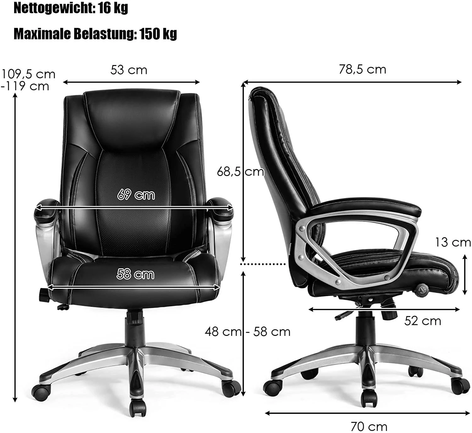Costway Ergonomischer Bürostuhl Chefsessel 3 Costway Ergonomischer Bürostuhl Chefsessel – Bild 3
