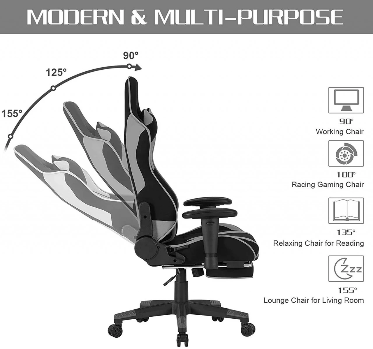 Woltu Gaming Stuhl Ludwig - Grau 7 Woltu Gaming Stuhl Ludwig - Grau – Bild 7