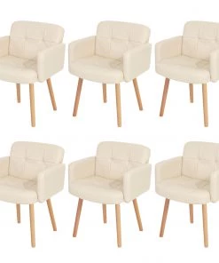 HWC Esszimmerstuhl Orlando II (6er Set) - Beige - Kunstleder