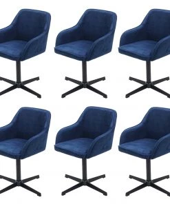Esszimmerstuhl HWC-F82 (6er Set) - Blau - Schwarz - Textil