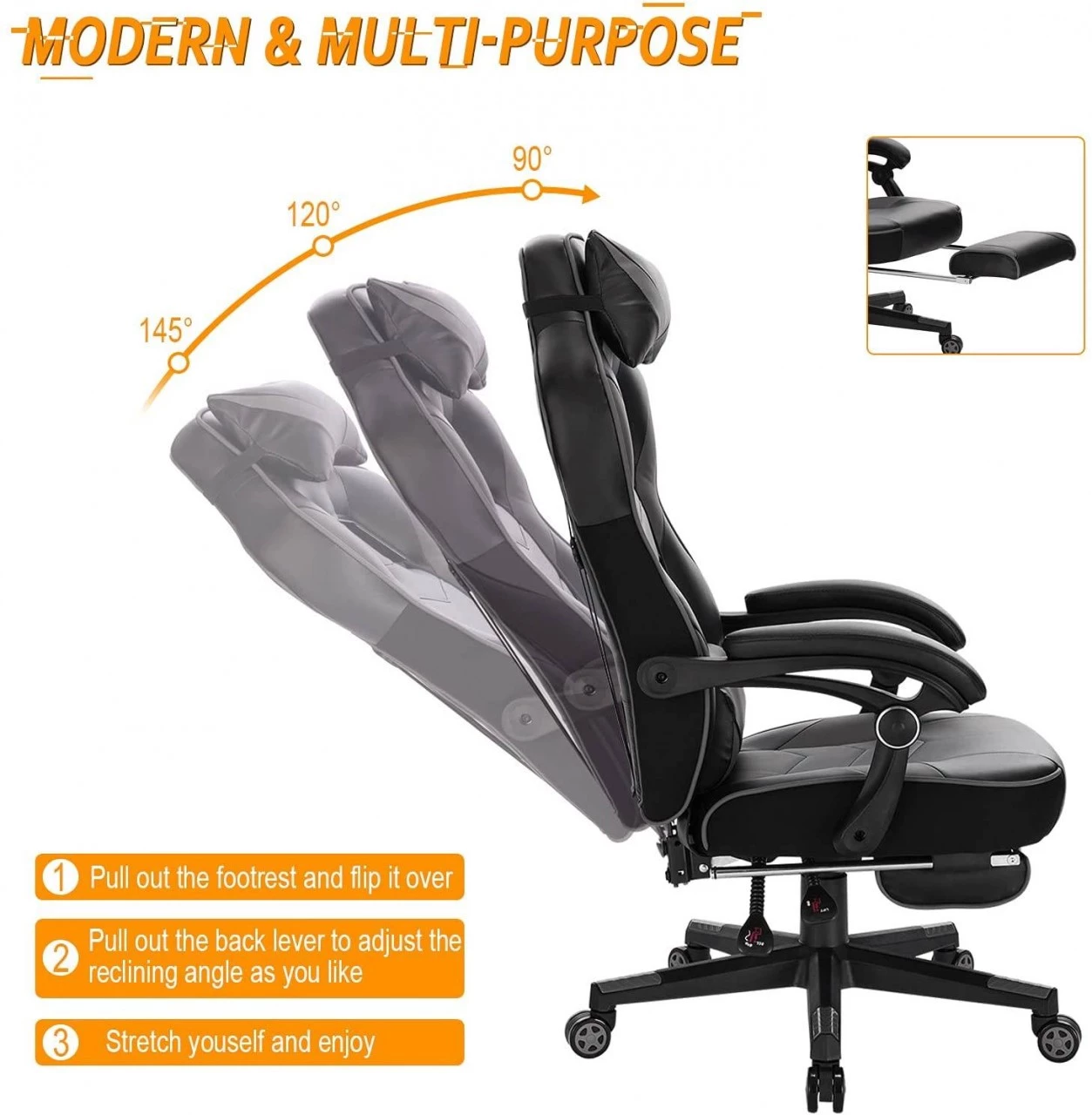 Woltu Gaming Stuhl Andreas - Schwarz - Grau 8 Woltu Gaming Stuhl Andreas - Schwarz - Grau – Bild 8