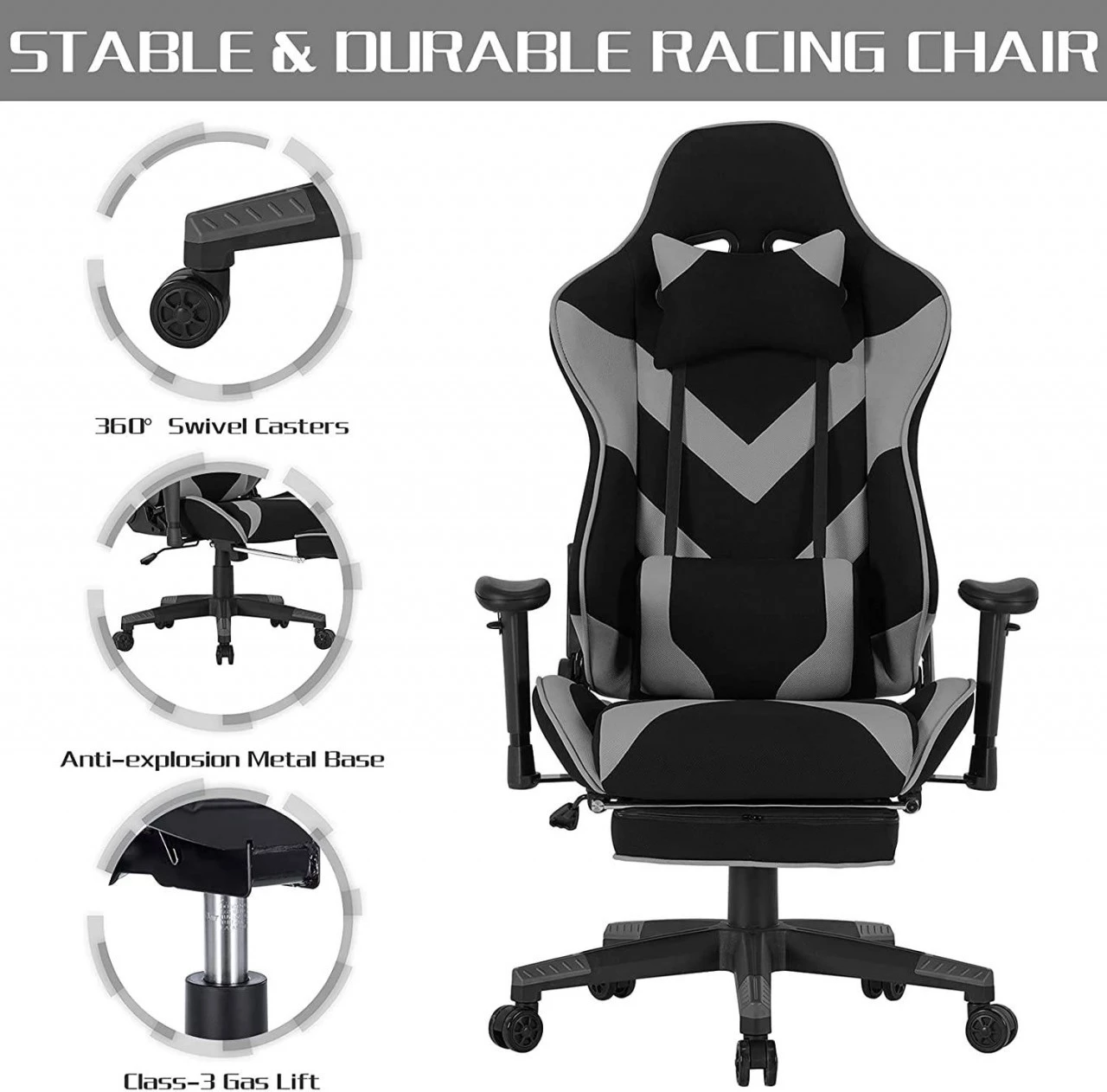 Woltu Gaming Stuhl Ludwig - Grau 6 Woltu Gaming Stuhl Ludwig - Grau – Bild 6