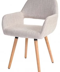 Esszimmerstuhl HWC-A50 II - Beige - Grau - Braun - Holz teilmassiv - Textil