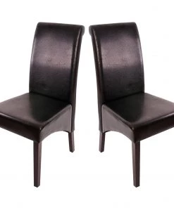 HWC Esszimmerstuhl M37 (2er Set) - Schwarz - Dunkelbraun - Echtleder