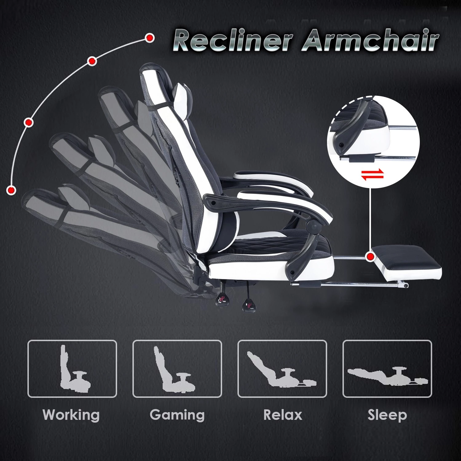 Urban Meuble Gaming-Stühle BURGENDY YKC - Schwarz - Weiß 3 Urban Meuble Gaming-Stühle BURGENDY YKC - Schwarz - Weiß – Bild 3