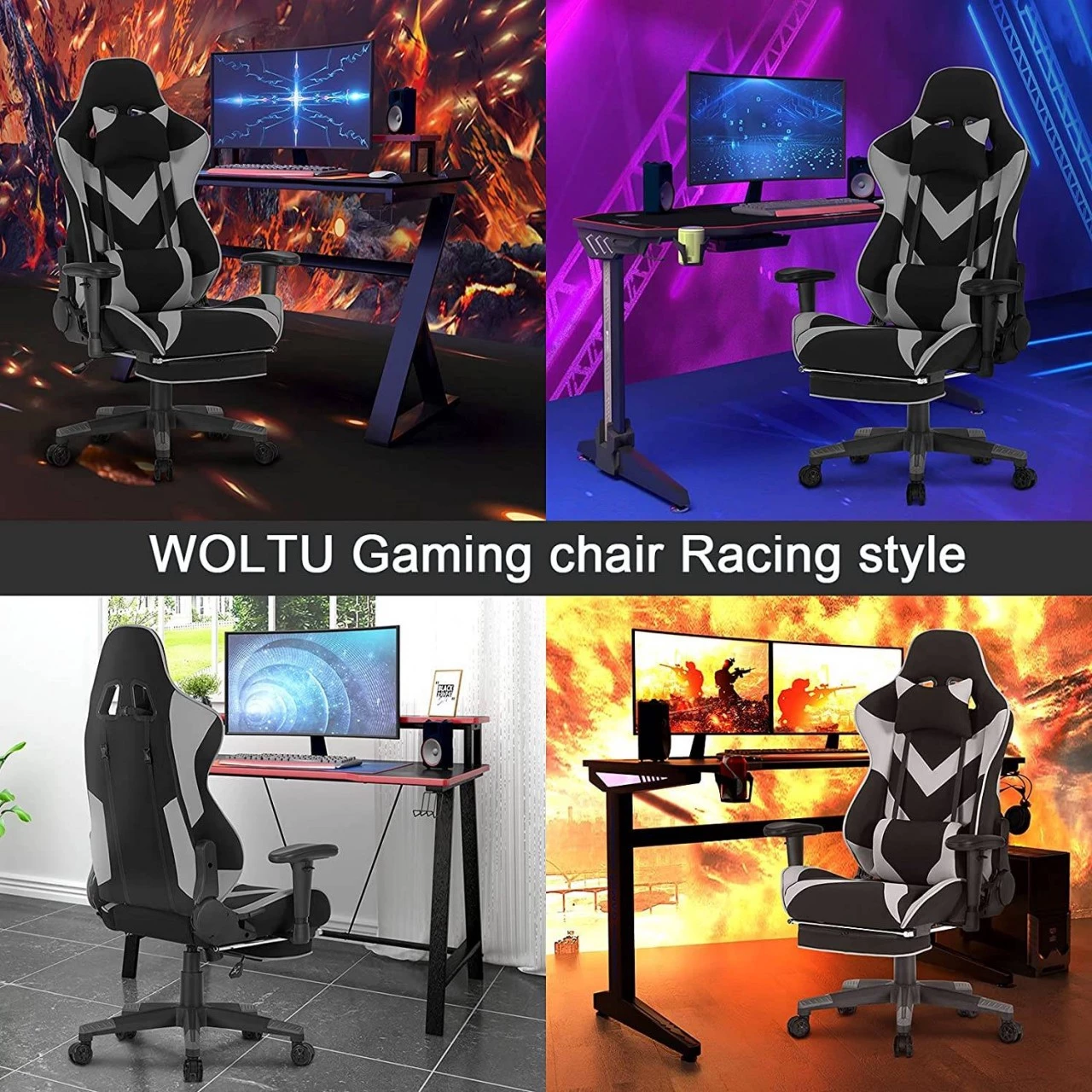 Woltu Gaming Stuhl Ludwig - Grau 4 Woltu Gaming Stuhl Ludwig - Grau – Bild 4