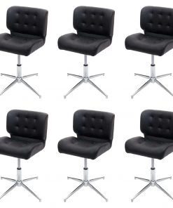Esszimmerstuhl HWC-H42 (6er Set) - Schwarz - Silber - Kunstleder