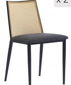 Nordlys Esszimmerstühle (2er Set) OSAKA - Metall und Rattan - Schwarz