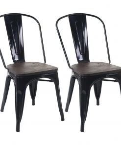 Stuhl HWC-A73 Holz-Sitzfläche (2er Set) - Braun - Schwarz
