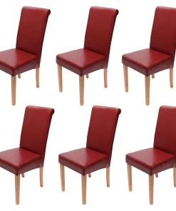 HWC Esszimmerstuhl Novara II (6er Set) - Rot - Braun