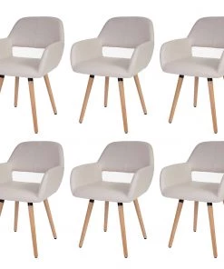 Esszimmerstuhl HWC-A50 II (6er-Set) - Cremeweiß - Braun - Tiefe: 55 cm - Kunstleder - Holz teilmassiv