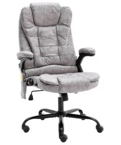 VidaXL Massage-Bürostuhl Hellgrau Echtleder - vidaXL Massage-Bürostuhl Hellgrau Echtleder