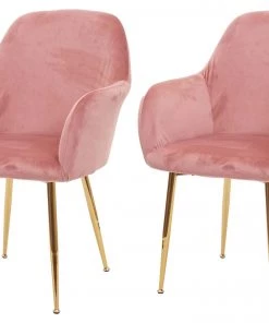 Esszimmerstuhl HWC-F18 (2er Set) - Altrosa - Gold - Samt