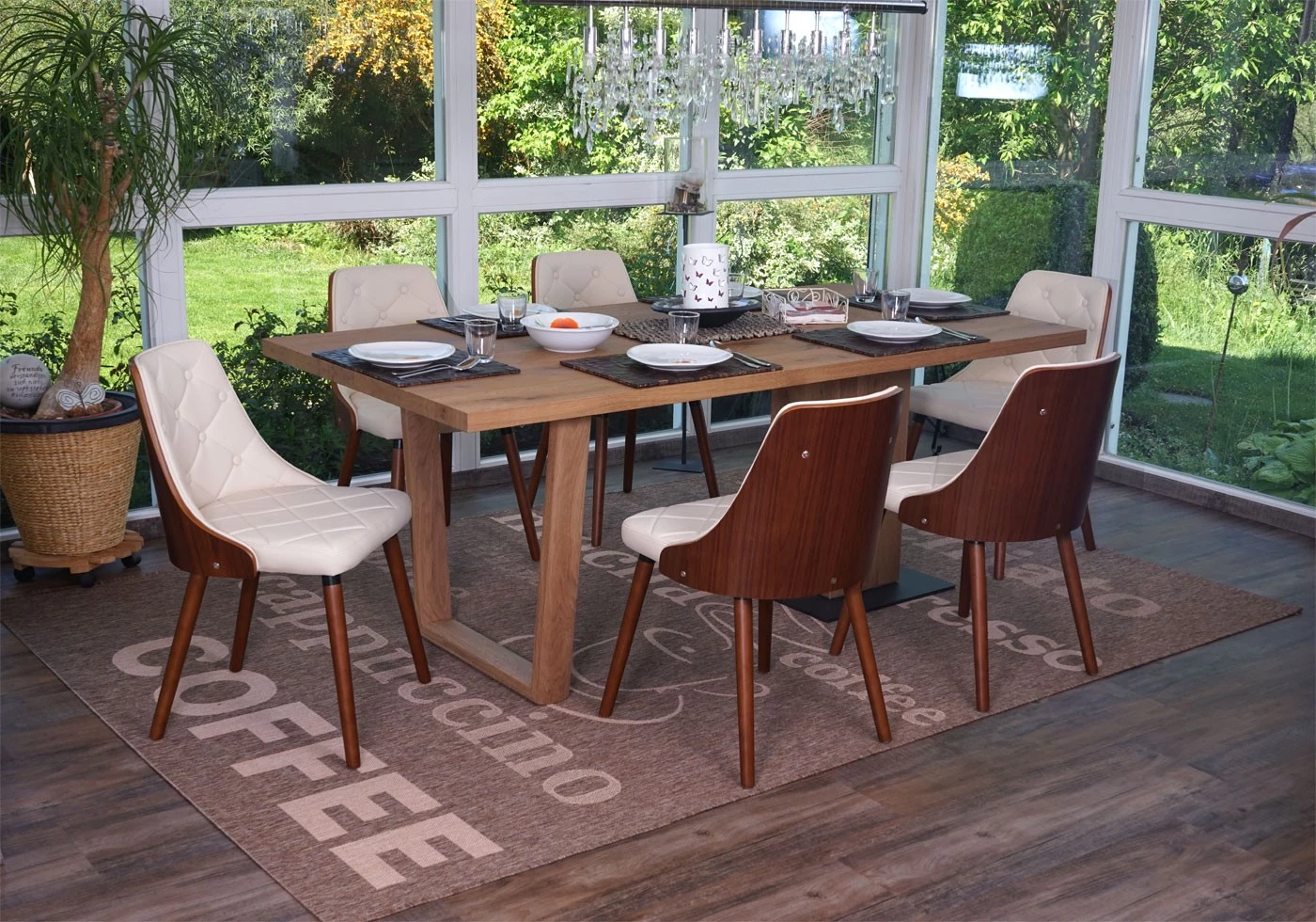 Esszimmerstuhl HWC-A75 (6er Set) - Walnuss Dekor - Beige - Kunstleder 4 Esszimmerstuhl HWC-A75 (6er Set) - Walnuss Dekor - Beige - Kunstleder – Bild 4