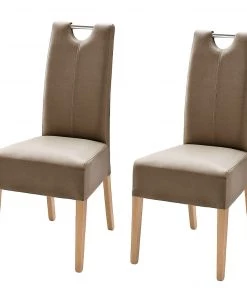 Ars Natura Esszimmerstuhl Lenya (2er Set) - Kunstleder Cappuccino/Buche Natur