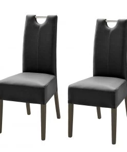 Ars Natura Esszimmerstuhl Lenya (2er-Set) - Kunstleder Schwarz/Buche Dunkelbraun