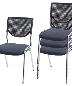 HWC Besucherstuhl T401 Stapelbar (4er Set) - Grau - Silber
