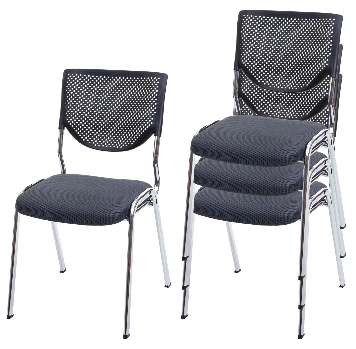 HWC Besucherstuhl T401 Stapelbar (4er Set) - Grau - Silber 1 HWC Besucherstuhl T401 Stapelbar (4er Set) - Grau - Silber