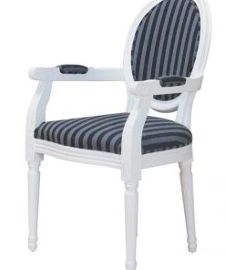 Ebuy24 Rokoko Esszimmerstuhl - Rokoko Esszimmerstuhl mit Armlehne weiss mit Stoff schwarz gestreift.
