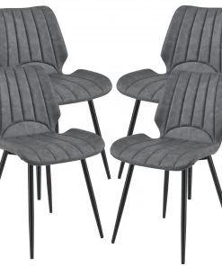 En.casa Esszimmerstuhl Mendoza 4er Set - Grau - Kunstleder