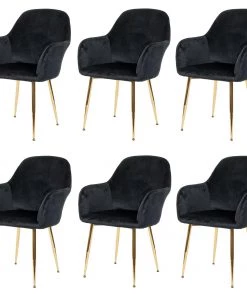 Esszimmerstuhl HWC-F18 (6er Set) - Schwarz - Höhe: 83 cm - Gold - Samt
