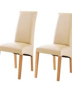 Ars Natura Polsterstuhl Foxa (2er-Set) - Kunstleder / Buche massiv - Beige - Buche Hell