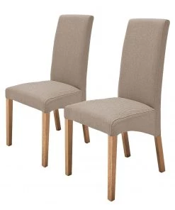 Ars Natura Polsterstuhl Foxa (2er-Set) - Webstoff / Buche massiv - Buche - Taupe / Eiche