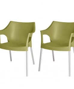 Blanke Design Stapelstuhl Pole (2er-Set) - Kunststoff/Aluminium - Olivgrün/Chromfarben