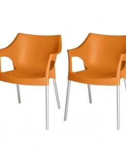 Blanke Design Stapelstuhl Pole (2er-Set) - Kunststoff/Aluminium - Orange/Chromfarben